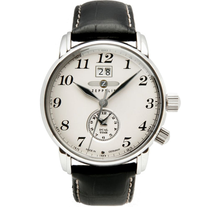 Relógio Zeppelin LZ127 Graf Dual Time 42 mm aço quartzo bege 7644-5