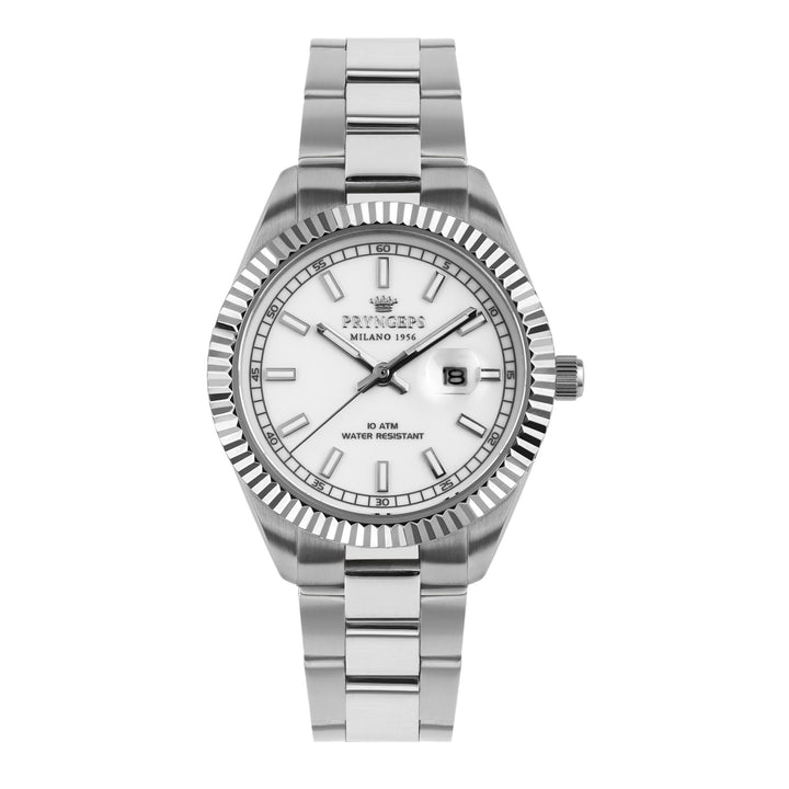Pánské hodinky Pryngeps 41mm bílá ocel quartz A1212 BI
