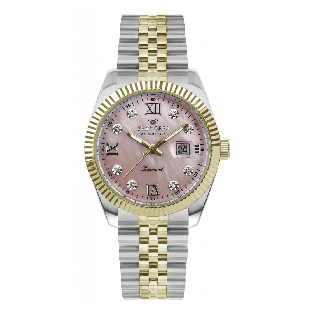 Pryngeps orologio Erre X 32mm madreperla rosa diamanti quartz acciaio finiture PVD oro giallo A822-2BQB MP RS