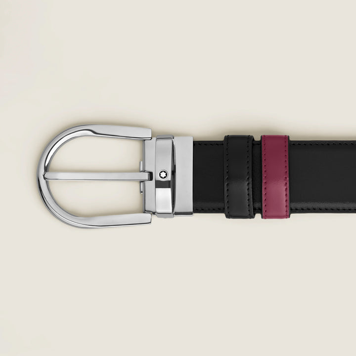 Ceinture réversible Montblanc 35 mm cuir noir/cassis avec boucle en fer à cheval 199640