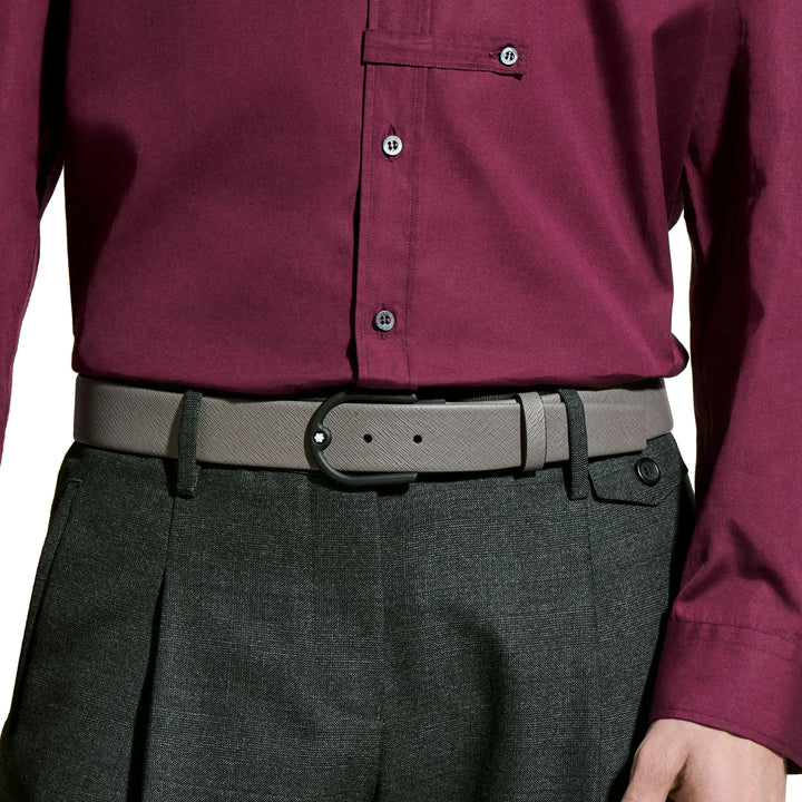 Cinto de couro cinza médio Montblanc 35 mm com fivela em ferradura 199633