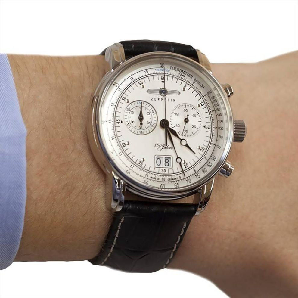Relógio Zeppelin 100 anos Zeppelin Cronógrafo 42 mm prata quartzo aço 7690-1