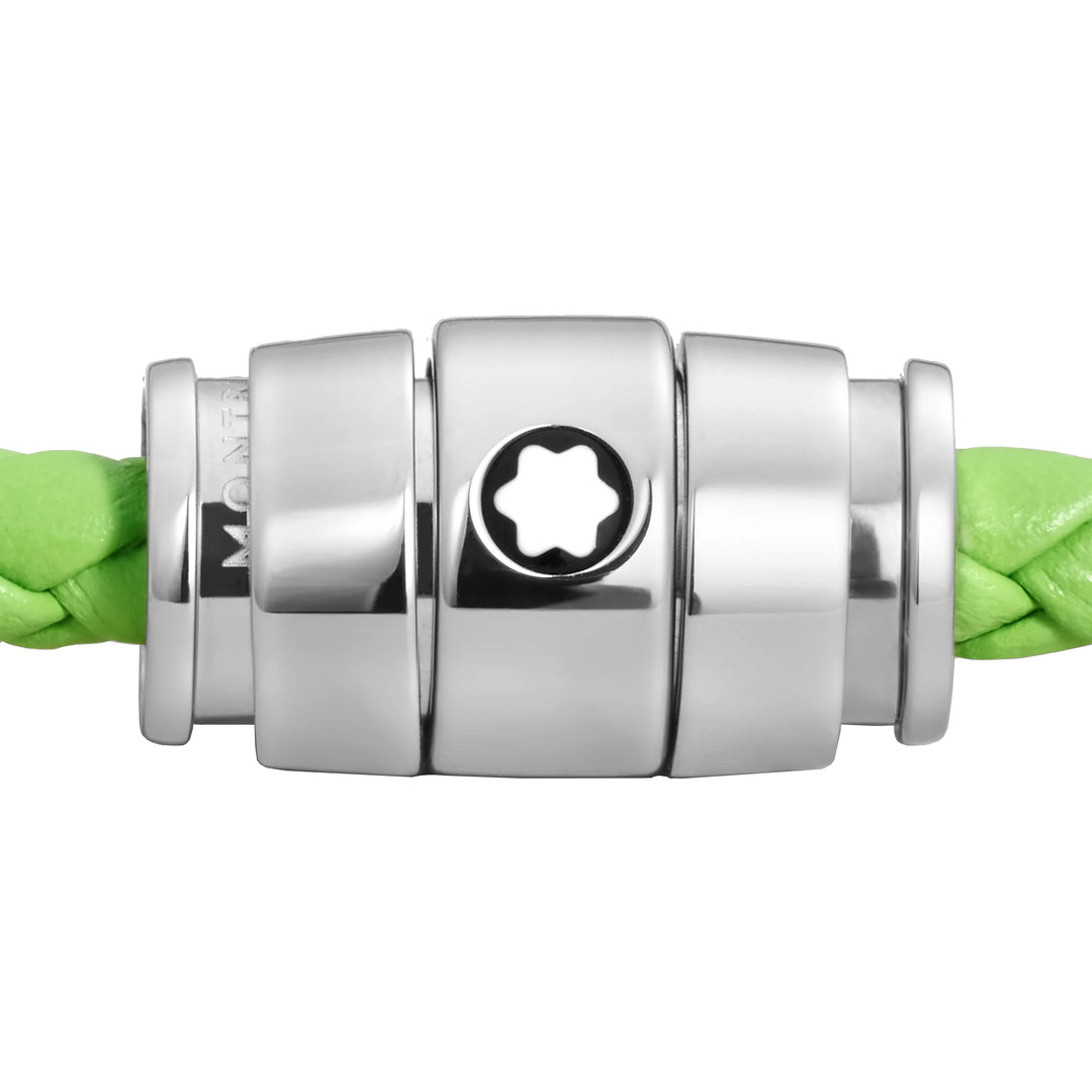 Montblanc 3-ring ατσάλι και δερμάτινο βραχιόλι Meisterstück Lime μέγεθος S 13429260