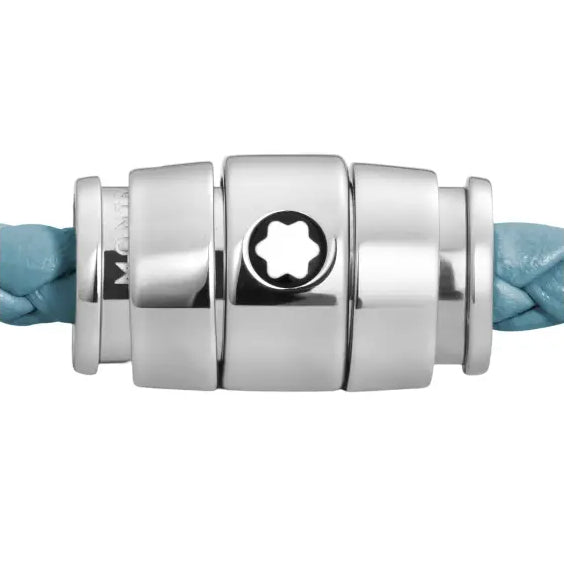 Montblanc stalen armband met 3 ringen en leer Meisterstück Blue Fumè maat S 13429360