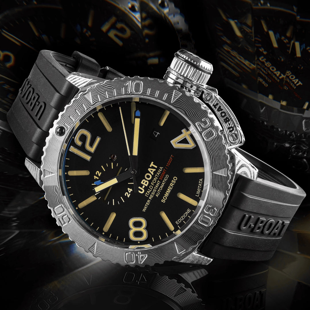 U-BOAT Sommerso Damascus Right Uhr 46 mm schwarzer Automatikstahl 9988