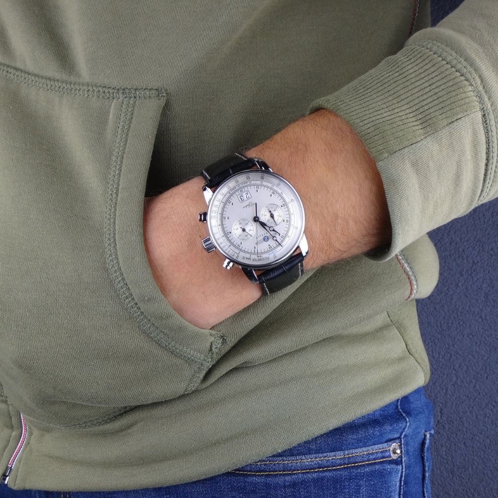 Relógio Zeppelin 100 anos Zeppelin Cronógrafo 42 mm prata quartzo aço 7690-1