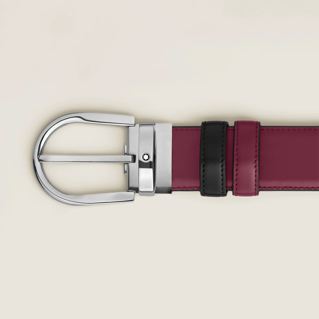 Ceinture réversible Montblanc 35 mm cuir noir/cassis avec boucle en fer à cheval 199640