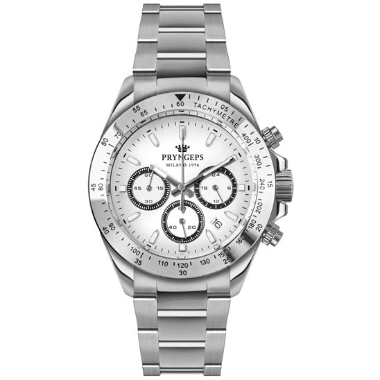 Pryngeps Erre X herre Chrono ur 40mm hvidt kvartsstål CR623-1 BI
