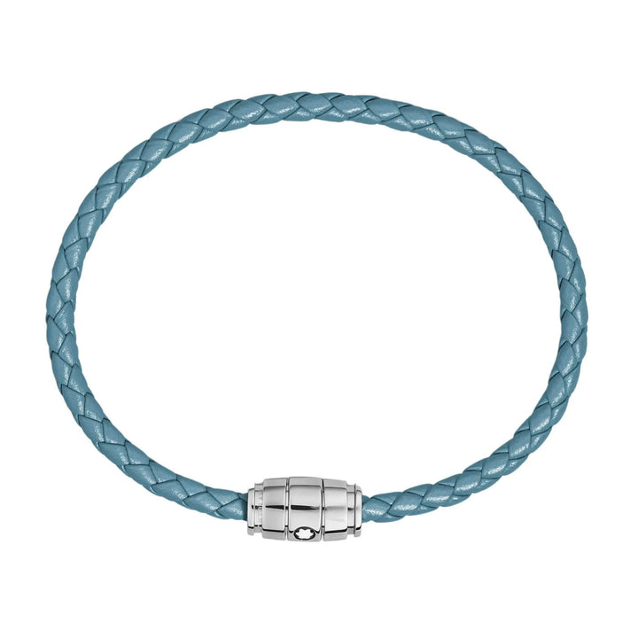 Bracelet Montblanc 3 anneaux en acier et cuir Meisterstück Blue Fumè taille M 13429363