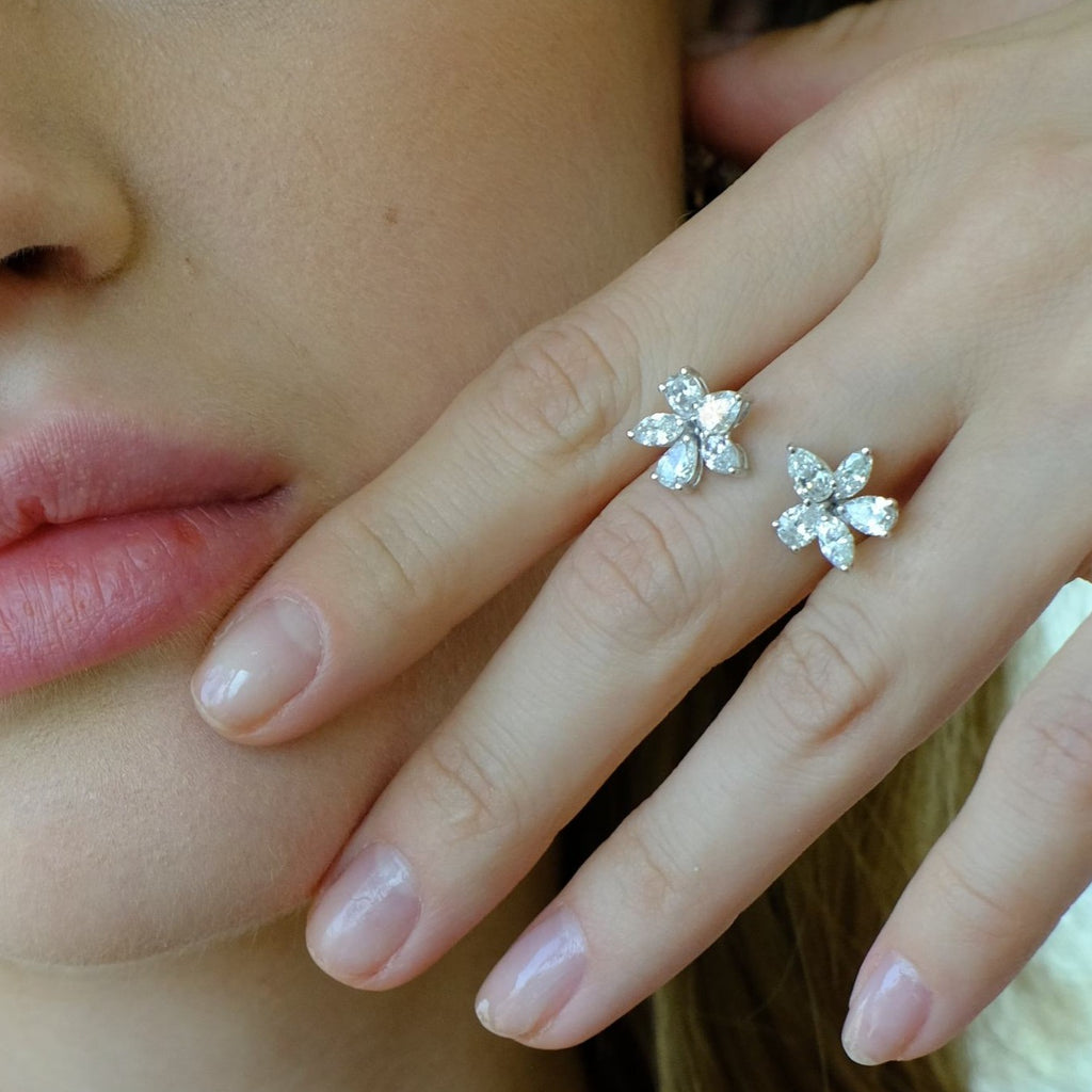 Bague Zydo forme fleur avec double élément et diamants taille fantaisie en or rose 55384