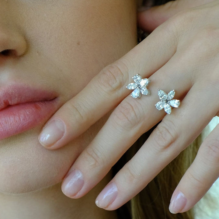 Bague Zydo forme fleur avec double élément et diamants taille fantaisie en or rose 55384