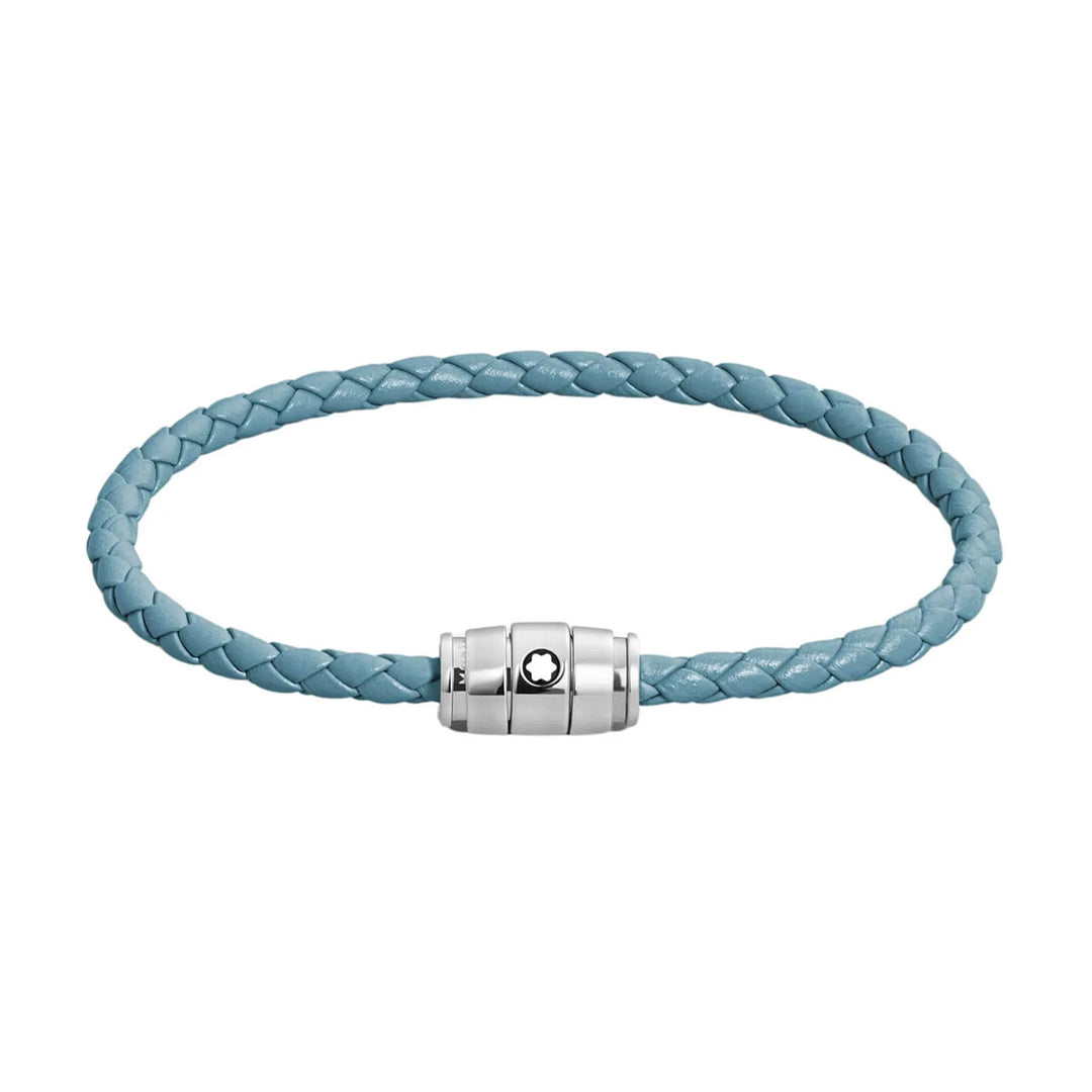 Bracelet Montblanc 3 anneaux en acier et cuir Meisterstück Blue Fumè taille M 13429363