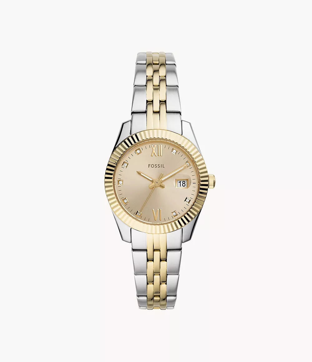 Fossile Uhr Scarlette 33 mm Champagner Quarzstahl PVD-Finish Gelbgold ES4949