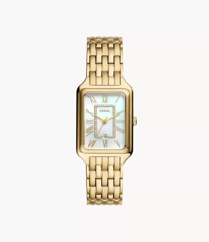 Fossile Uhr Raquel, 26 mm, Perlmutt, Quarzstahl, PVD-Gelbgold-Finish, ES5304