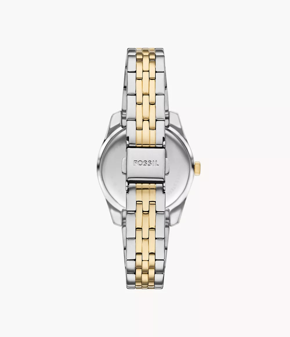 Montre Fossil Scarlette 33mm acier quartz vert finition PVD or jaune ES5388