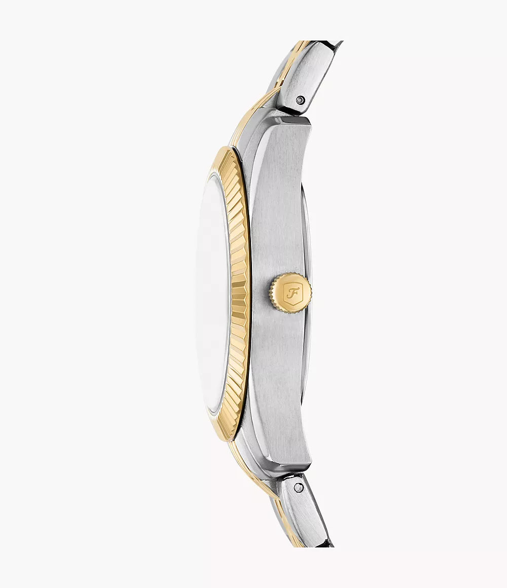 Montre Fossil Scarlette 33mm acier quartz vert finition PVD or jaune ES5388