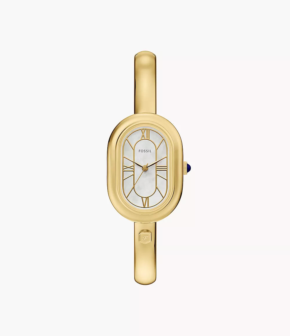 Fossil klocka Sloan 25 mm pärlemor kvartsstål PVD gulguld finish ES5444