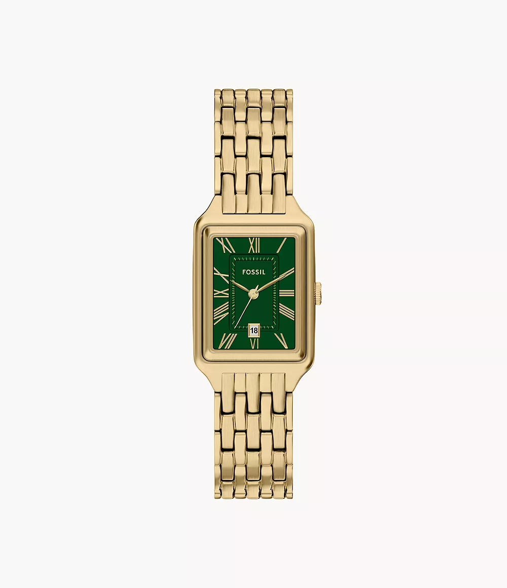 Fosszilis óra Raquel 23mm zöld kvarc acél sárga arany PVD kivitelben ES5452