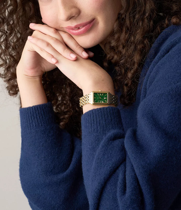 Fosszilis óra Raquel 23mm zöld kvarc acél sárga arany PVD kivitelben ES5452