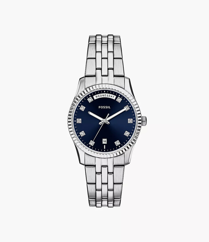 Relógio Fossil Scarlette 34mm aço quartzo azul ES5457