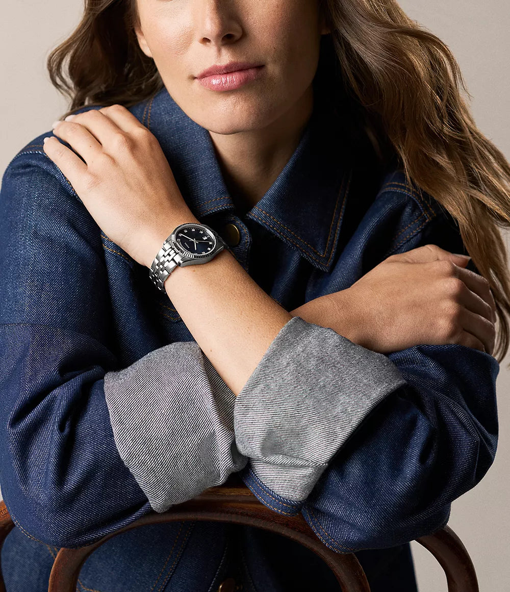 Relógio Fossil Scarlette 34mm aço quartzo azul ES5457