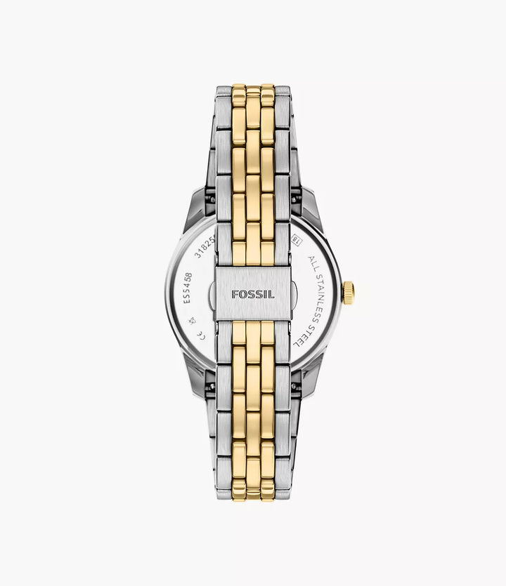 Zegarek Fossil Scarlette 34 mm z czarnej stali kwarcowej PVD z żółtym złotem i wykończeniem ES5458