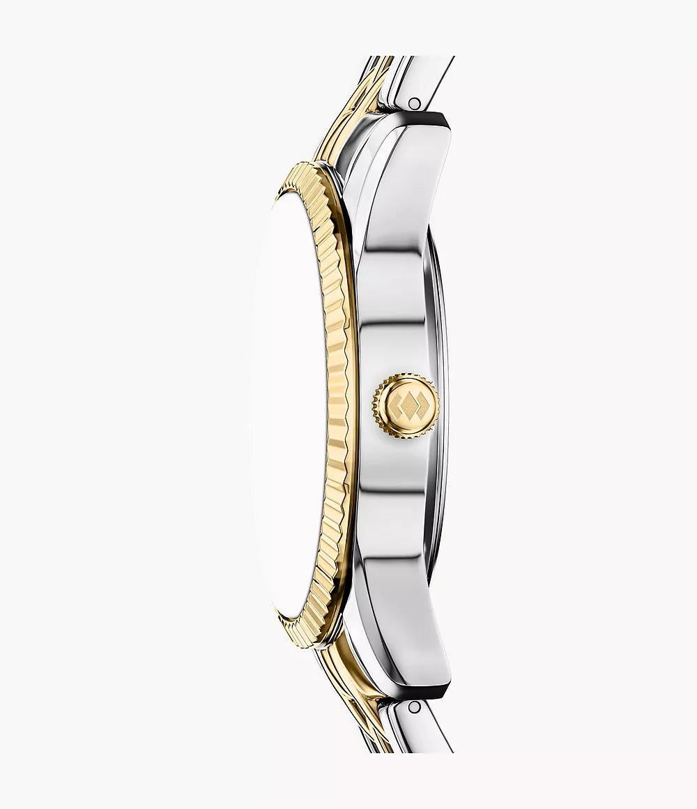 Zegarek Fossil Scarlette 34 mm z czarnej stali kwarcowej PVD z żółtym złotem i wykończeniem ES5458