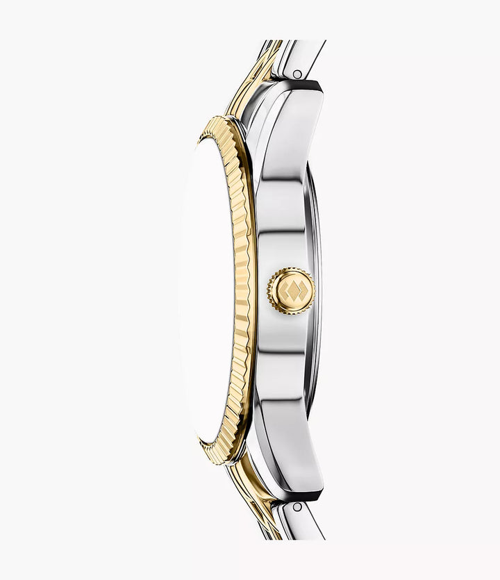Zegarek Fossil Scarlette 34 mm z czarnej stali kwarcowej PVD z żółtym złotem i wykończeniem ES5458