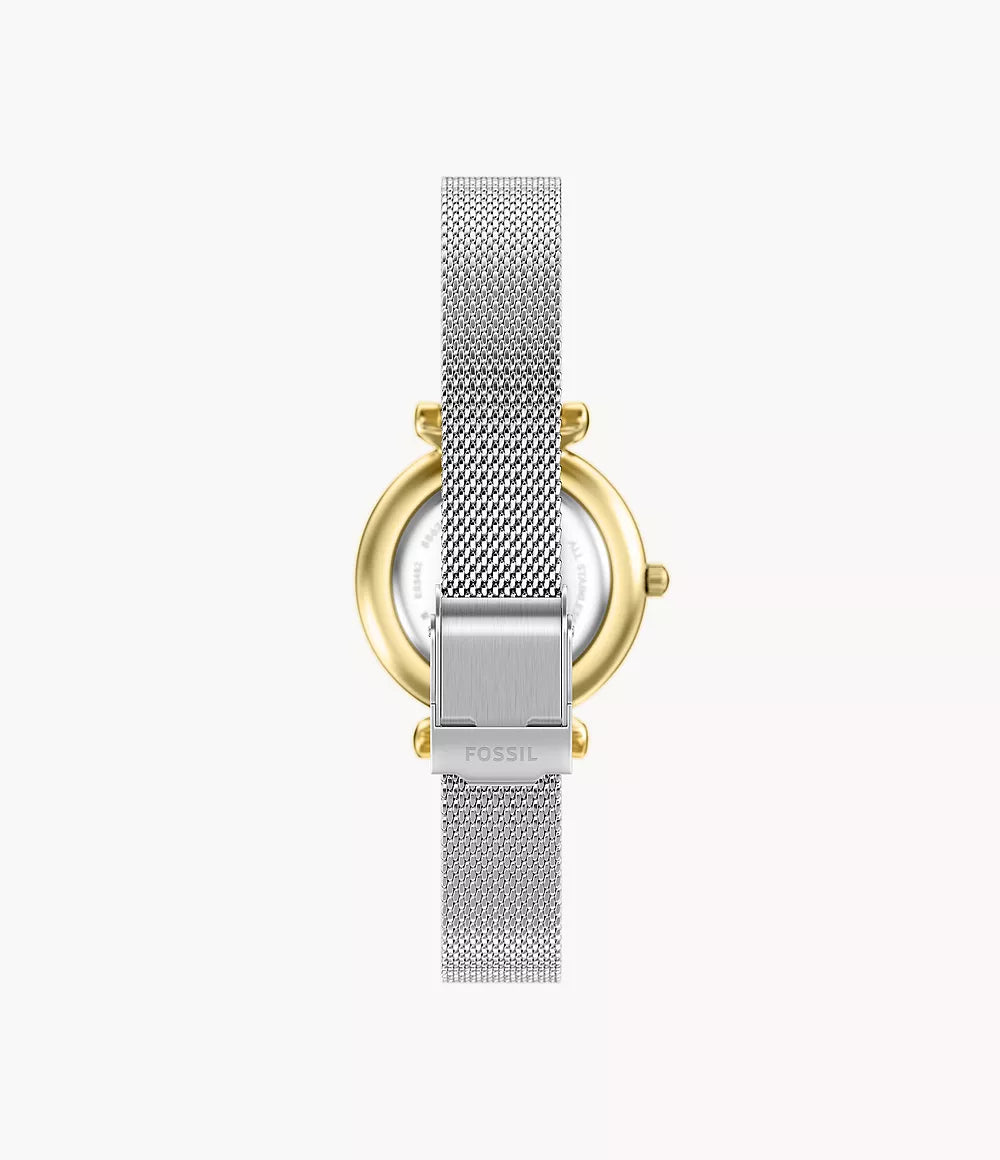 Zegarek Fossil Carlie Mini Mini 28mm masa perłowa, stal kwarcowa, wykończenie PVD, żółte złoto ES5463