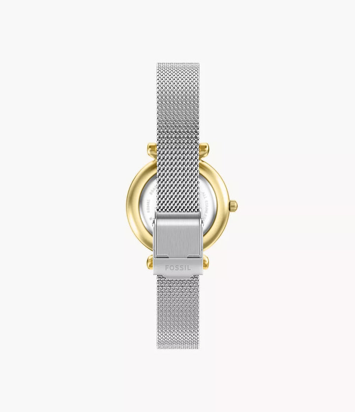 Zegarek Fossil Carlie Mini Mini 28mm masa perłowa, stal kwarcowa, wykończenie PVD, żółte złoto ES5463