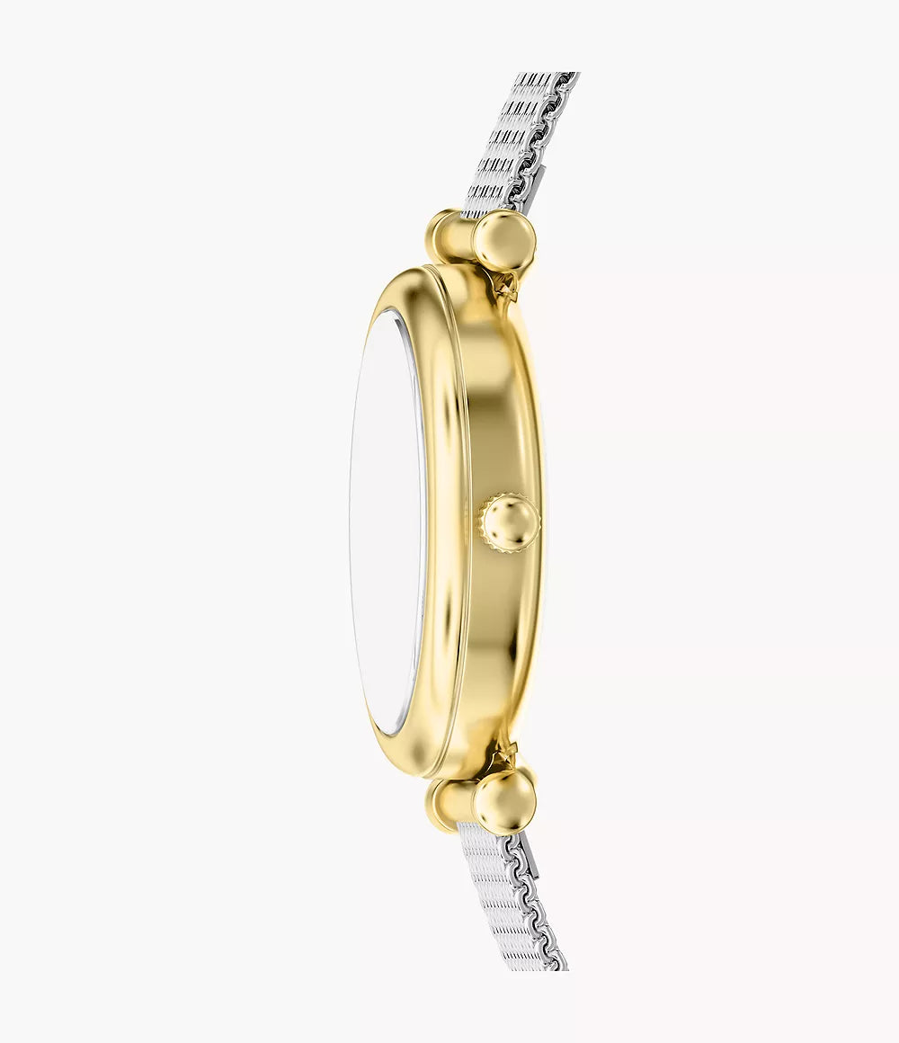 Zegarek Fossil Carlie Mini Mini 28mm masa perłowa, stal kwarcowa, wykończenie PVD, żółte złoto ES5463