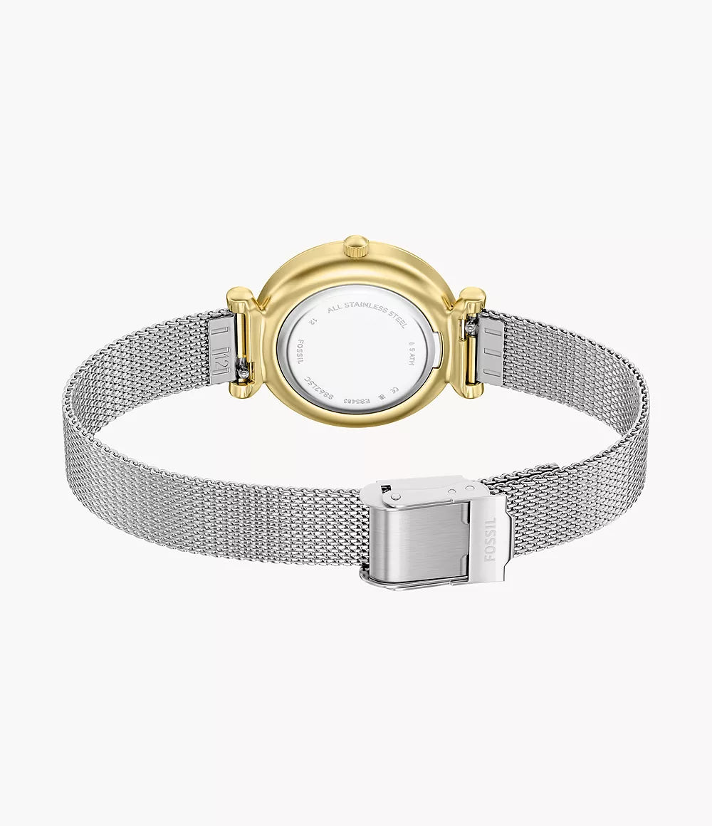 Zegarek Fossil Carlie Mini Mini 28mm masa perłowa, stal kwarcowa, wykończenie PVD, żółte złoto ES5463