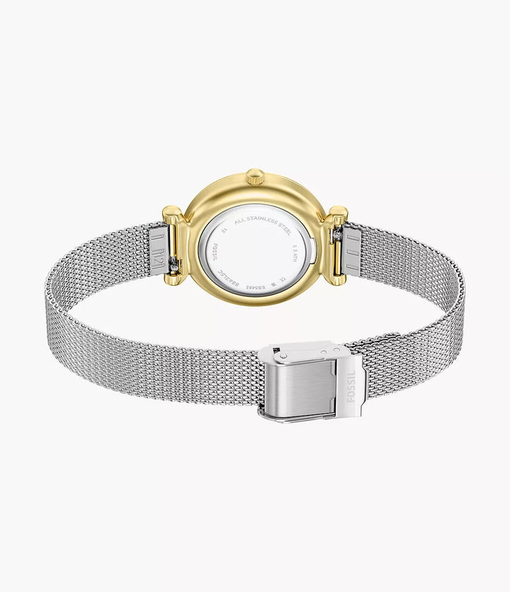 Zegarek Fossil Carlie Mini Mini 28mm masa perłowa, stal kwarcowa, wykończenie PVD, żółte złoto ES5463