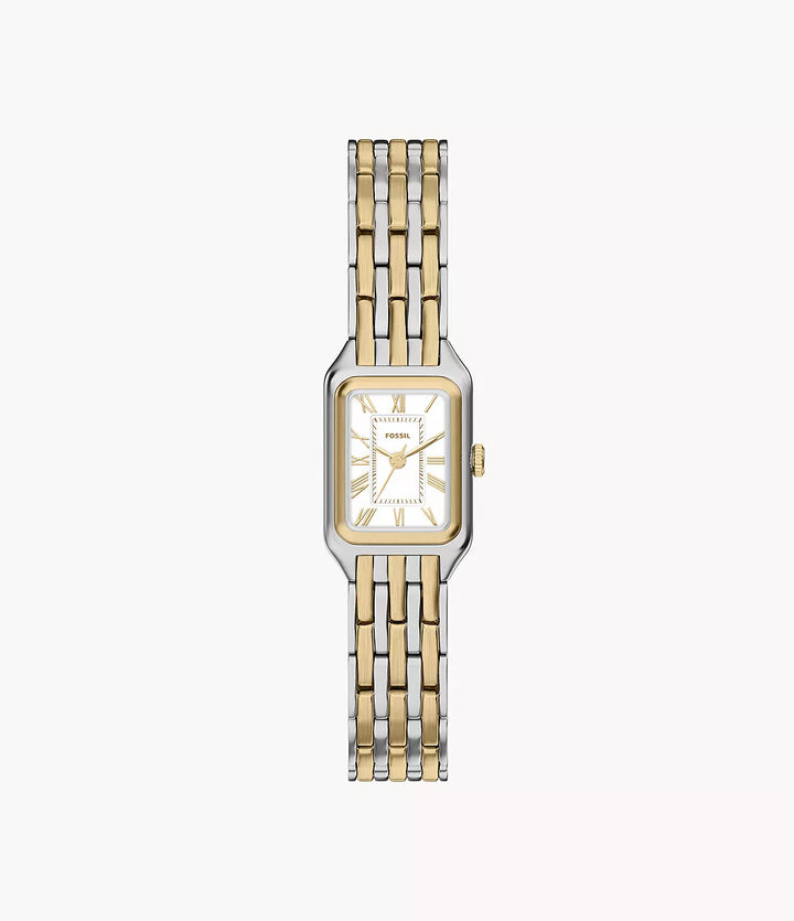 Fossil orologio Raquel mini 18mm argento quarzo acciaio finiture PVD oro giallo ES5468