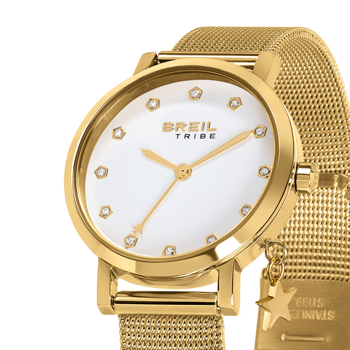 Breil Emily ur 30 mm hvid cubic zirconia quartz stål IP guld finish EW0787