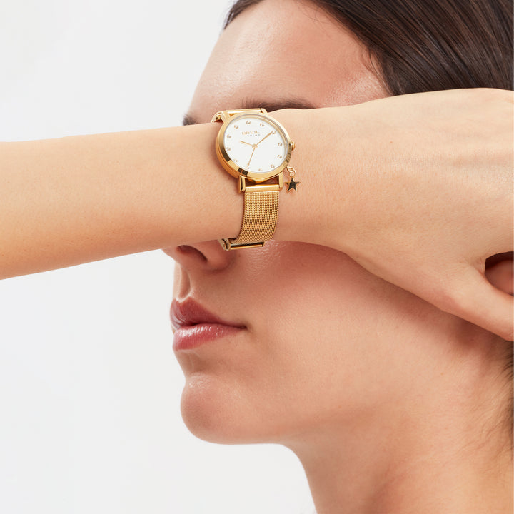 Breil Emily ur 30 mm hvid cubic zirconia quartz stål IP guld finish EW0787