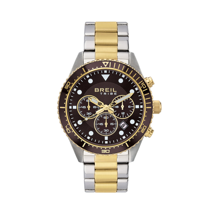 Montre Breil Sail Chrono 42mm acier quartz marron finition PVD or jaune EW0794