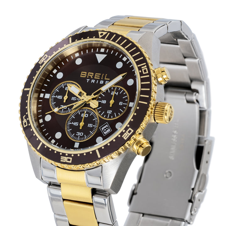 Montre Breil Sail Chrono 42mm acier quartz marron finition PVD or jaune EW0794