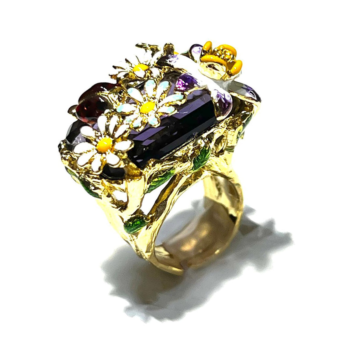 Federica Rossi ring Margherite krystal bronze PVD finish 18 karat guld FR.AN.25