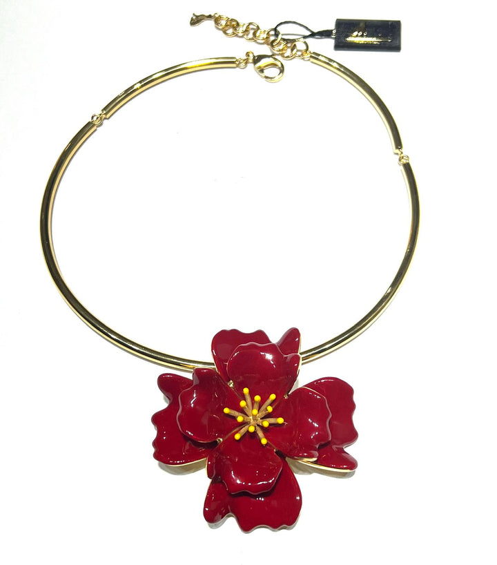 Federica Rossi Bloemen choker ketting 8 bloemblaadjes brons PVD afwerking 18kt geel goud rood email FR.CO.29