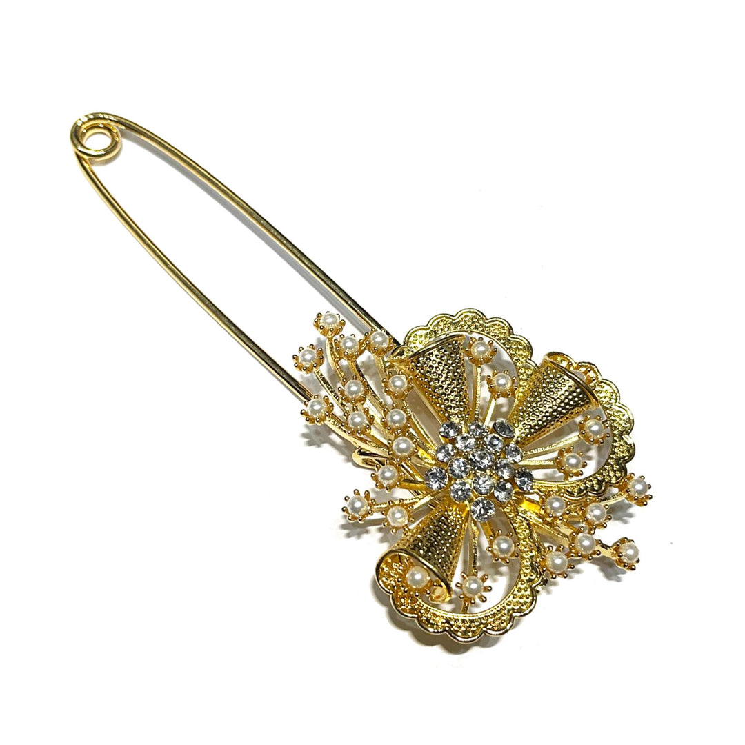 Federica Rossi Sicherheitsnadel, Blumenbronze, PVD-Finish, Gelbgoldperlen und Zirkone FR.SP.01