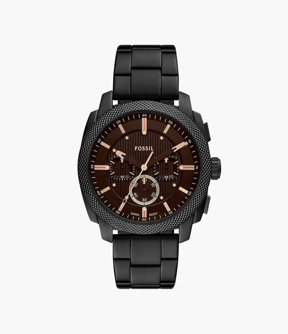 Fossil Machine Chrono horloge 44 mm zwart quartz staal zwarte PVS afwerking FS6097