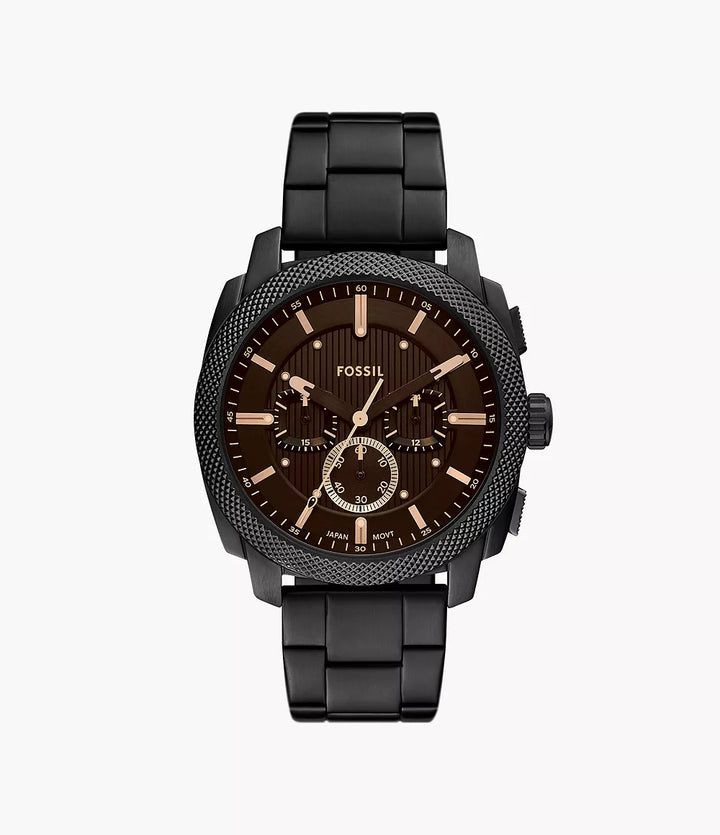 Fossil Machine Chrono horloge 44 mm zwart quartz staal zwarte PVS afwerking FS6097