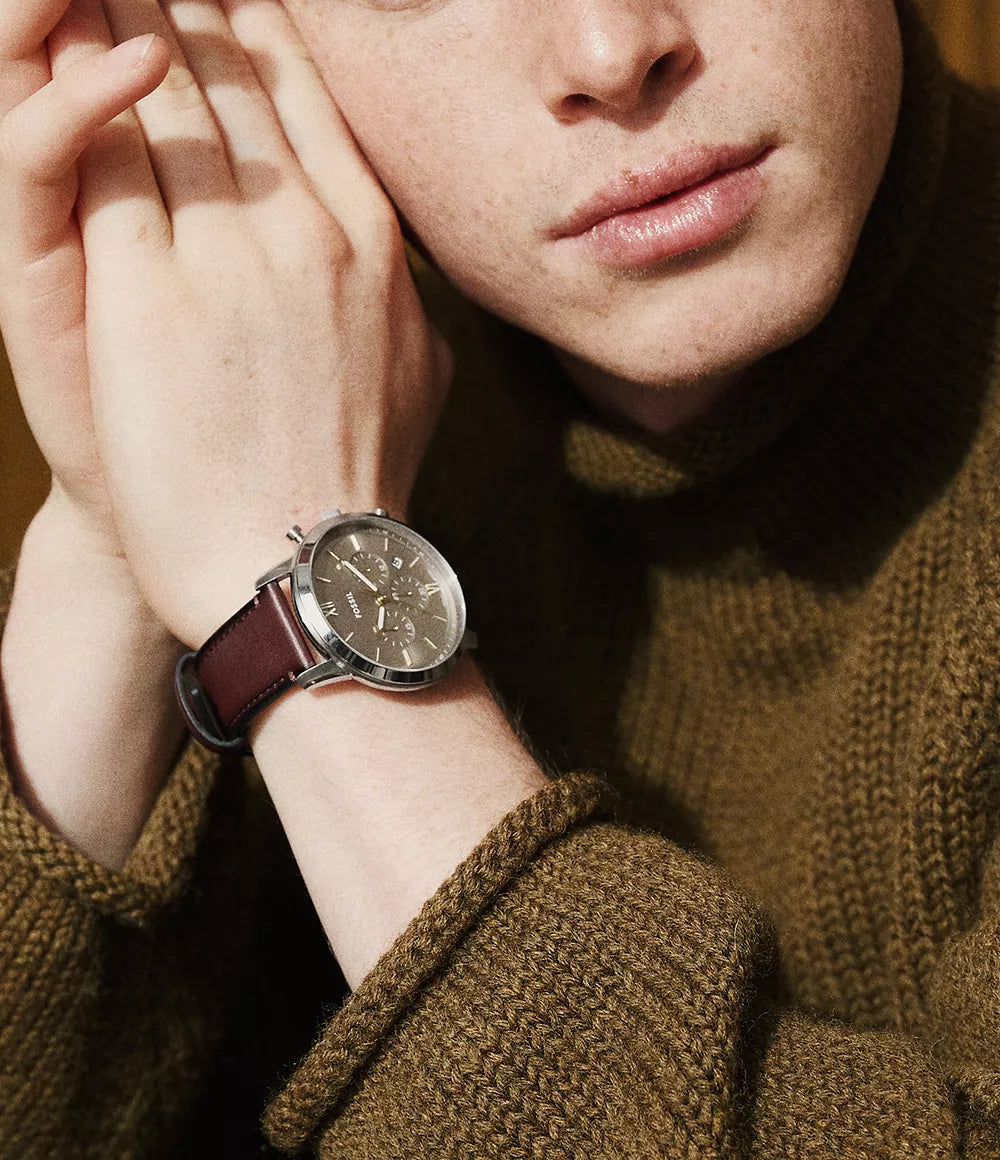 Relógio Fossil Neutra Chrono 44mm aço quartzo cinza FS6129
