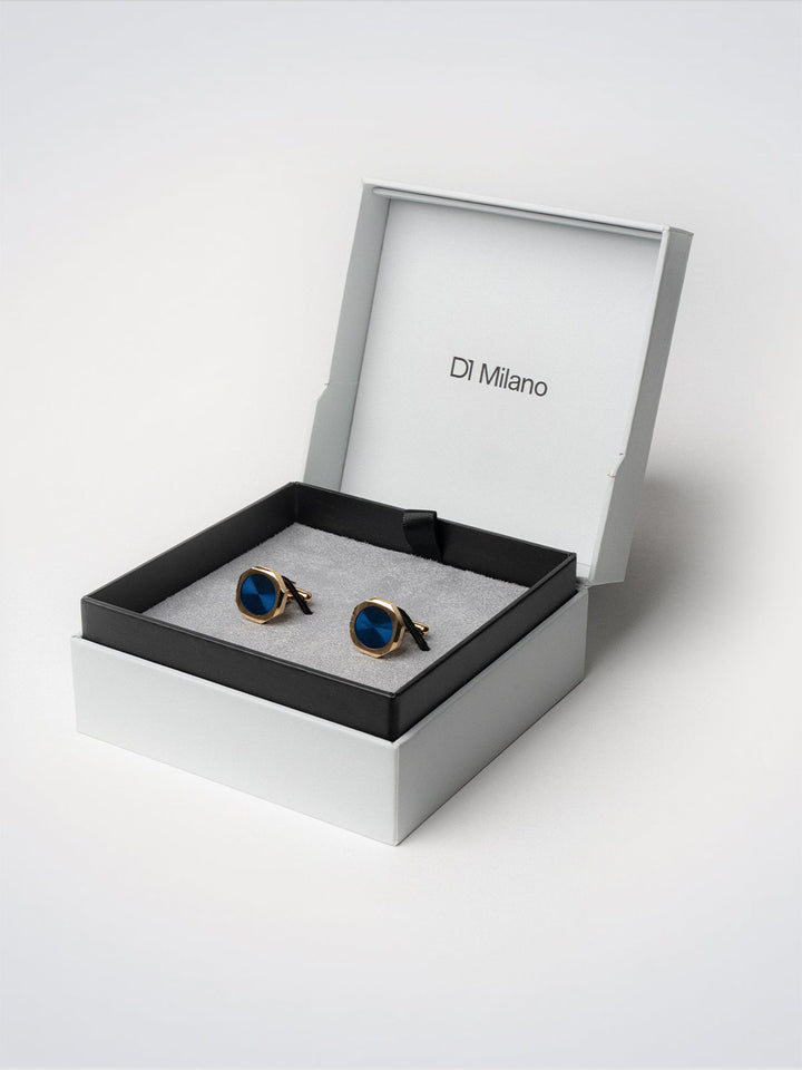 D1 Milano blauwe en gouden achthoekige manchetknopen D1-JWCLSU07