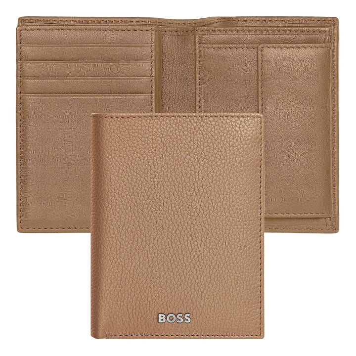 Hugo Boss Porta carte con patta e tasca porta soldi Classic Grained Camel HLG416X