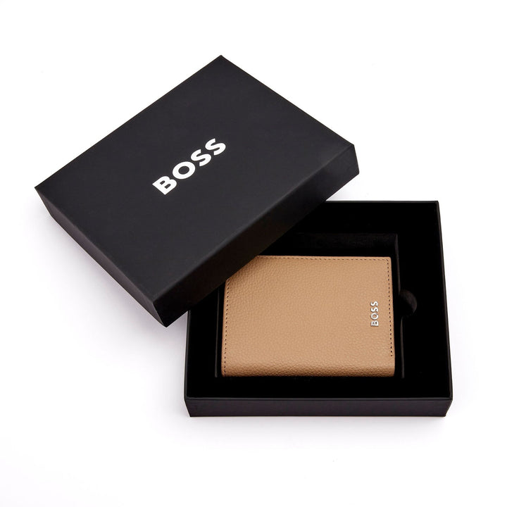 Hugo Boss Porta carte con patta e tasca porta soldi Classic Grained Camel HLG416X