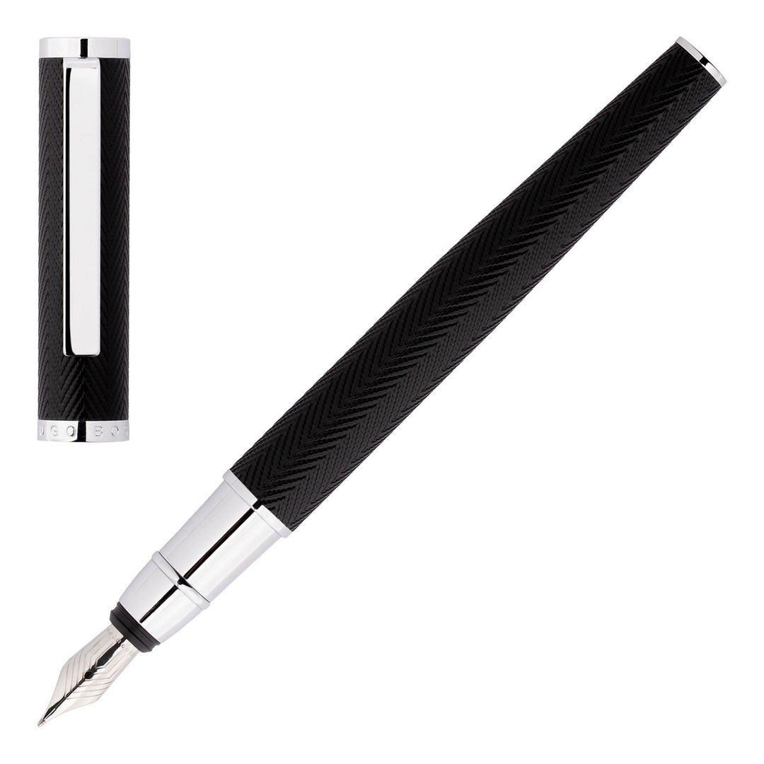 Stylo plume Hugo Boss Formation à chevrons chromé HSI1062B