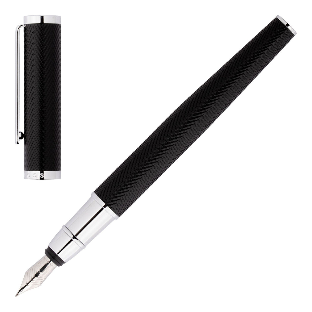 Stylo plume Hugo Boss Formation à chevrons chromé HSI1062B