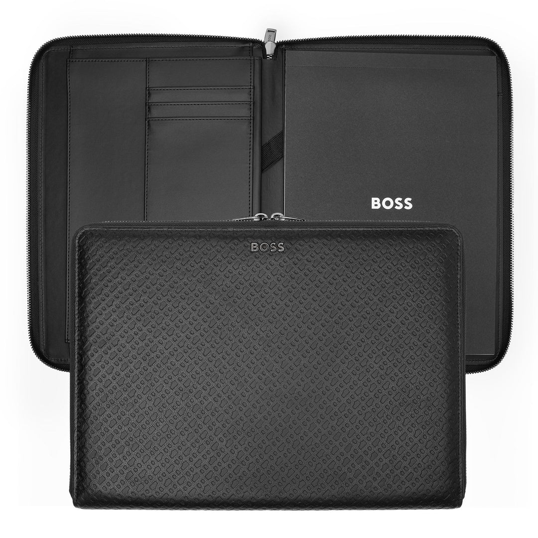 Hugo Boss Dossier de conférence zippé A4 monogramme noir HTA411A